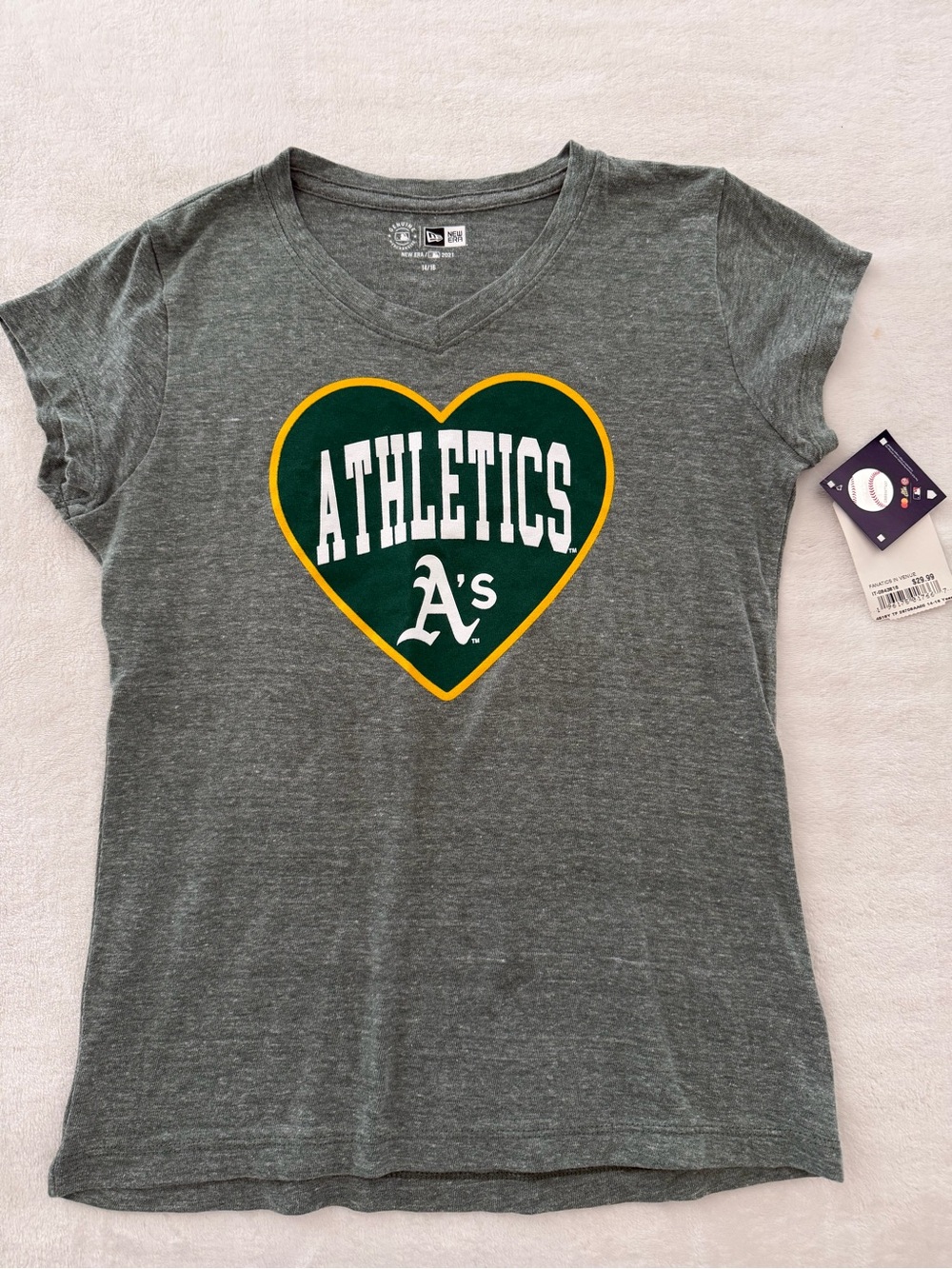 New Era Gray Kids T-Shirt with Green and Yellow Athletics Heart